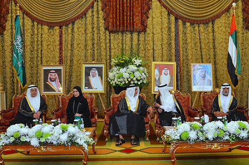 القبيسي وسرور بن محمد وسيف بن زايد والشيوخ يحضرون حفل السفارة السعودية بمناسبة اليوم الوطني للمملكة